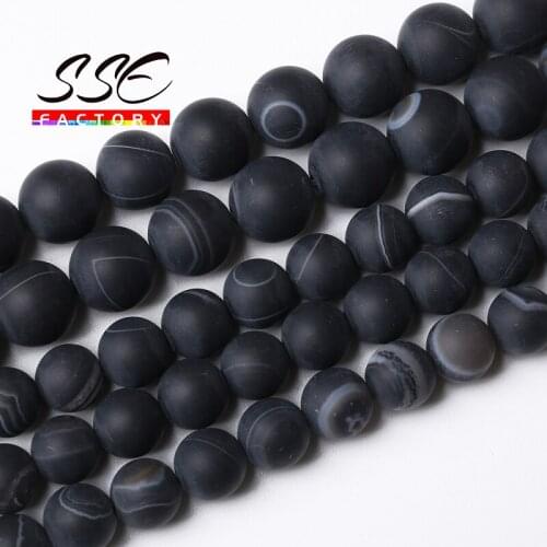 Matte Black Agates beads Natural Stone Beads Matte Striped Round loose beads 4 - 12 MM For Jewelry Making Diy Bracelet Necklace