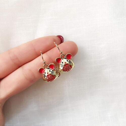 Cute Mouse Drop Earrings Chinese Style Rat Natal Year Animal Lucky Earrings for Women Girls