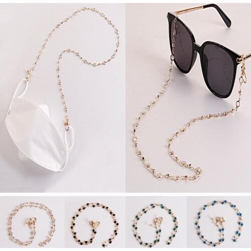 Trendy Reading Crystal Beaded Mask Chain Glasses Chain for Women Neck Strap Lanyard Eyeglasses Strap Cord Gold Color Metal Rope