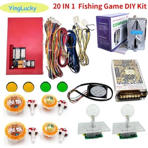 Fishing game kit 2 players 20 in 1 game PCB board coin acceptor joystick button wires for arcade game casino games machine