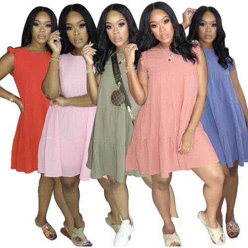 2021 Summer New Woman Dresses Plus Size Womens Solid Color Dress Winter Wood Ear Sleeveless Sexy Casual Loose T Shirt Skirt