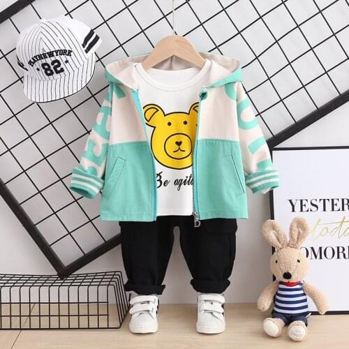 2021 Autumn Children Baby Clothes Boys Girls sports cartoon bears Long Sleeve coat hoodies t-shirt Pants 3Pcs/sets Kids clothing