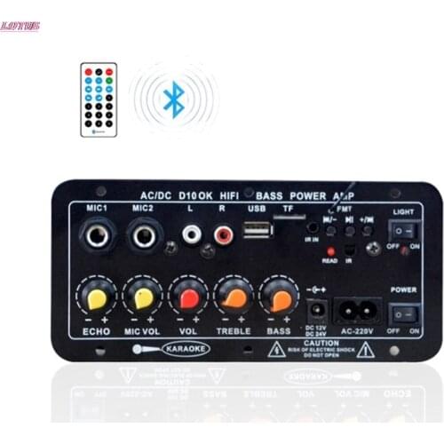 Digital Bluetooth Stereo Amplifier Board Subwoofer Dual Microphone Karaoke Amplifiers For 8-12 Inch Speaker AC 220V 12v 24v Hot