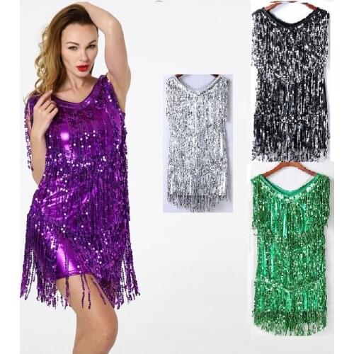 Latin Dance Competition Dress Costume Sequin Tassels Adult Fringe Flapper Dresses Latino Vestidos De Salsa big tassels garments
