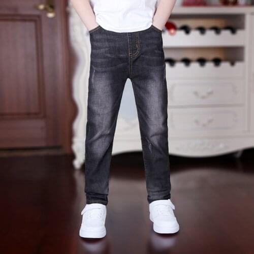 Boys Simple Jeans 4-18T Boy Elastic Waist Solid Wear White Jean 2020 New Arrival 110-180 High Quality