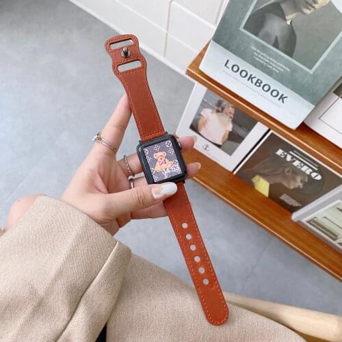 2021 New Eight word Retro Real Leather Loop Strap for Apple Watch Band 44mm 42mm 40mm 38mm iWatch Bracelet SE 6