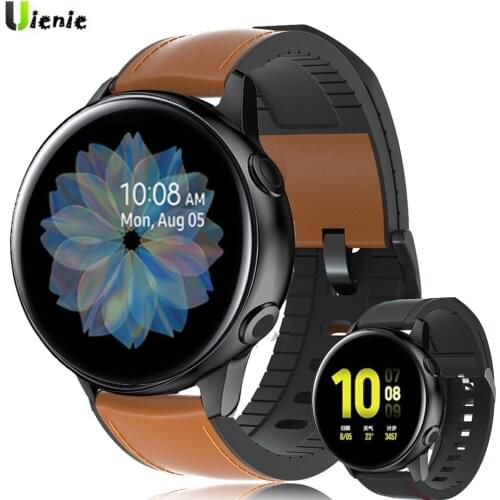 For Samsung galaxy watch 3 Active 2 Genuine Leather Band Silicone Bracelet Watchbands Watch Strap For Huawei GT 2 2E Amazfit Gtr