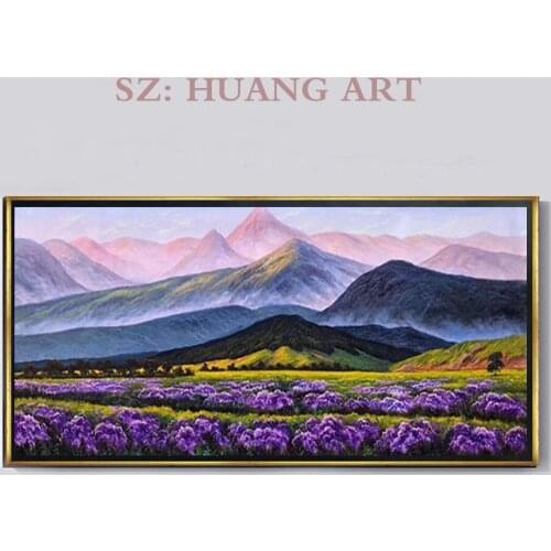 Hand-painted Purple country side modern canvas wall of the art wall picture for the living room Large murals Hotel and lobby