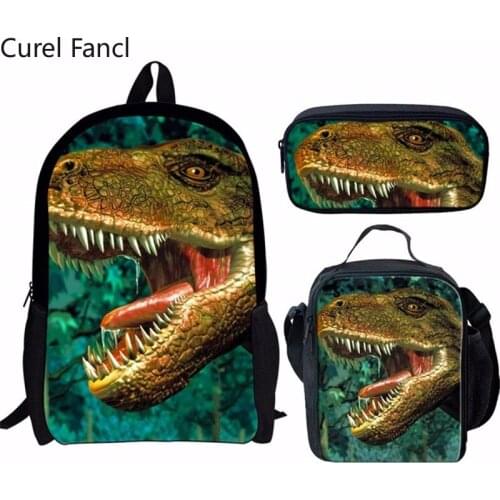 2021 Hot Cool Animal Print Children Orthopedic Schoolbags Dinosaur Kids School Backpack 3pcs Set Bag Boys Girl Set Satchel