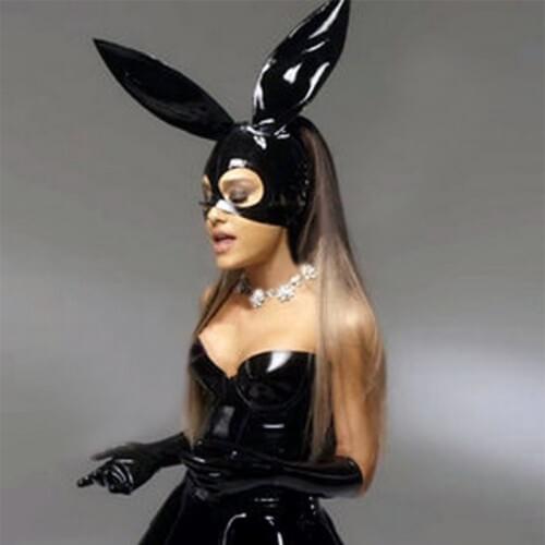 Sexy cute lingerie exotic women girl party club wear black latex funny bunny hoods with hair hole back zipper cekc fetish zentai