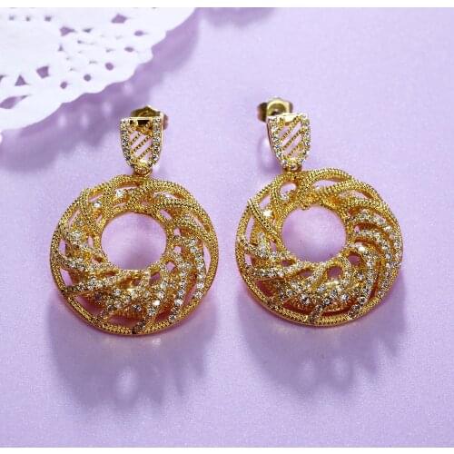 New Look Gold Color Drop Earrings Setting with Cubic Zirconia Party Earrings For Women Free Allergy Lead Free
