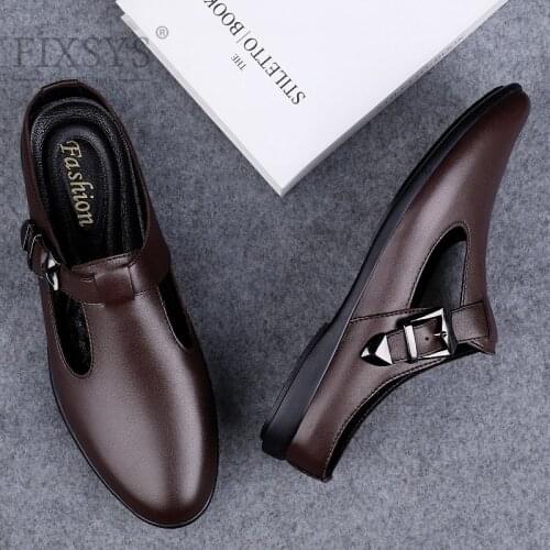 FIXSYS High Quality Mens Slippers Leather Casual Shoes Summer Mules Half Shoes Man Breathable Half Loafer Lightweight Sandals