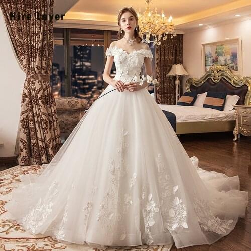 Robe De Mariee China New Arrival Short Sleeve Lace Up Pearls Appliques Flowers A-line Bridal Wedding Dress Plus size Trouwjurk