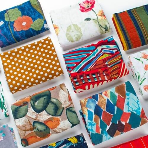 50x145cm Linen Cotton Fabric Organic Material Floral Print Fabric DIY Sewing Clothes Patchwork Fabric