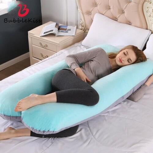 Bubble Kiss U-Shaped Pregnancy Pillow Solid Color Breathable Pregnant Side Sleeper Pillows Cartoon Pattern Sleep Support Pillows