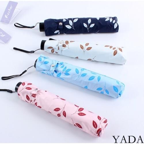 YADA New INS Leaf&Branch Pattern Pencil Umbrella 3-Folding Umbrellas For Girl Women Anti-UV Super Light Leaves Umbrella YD200323