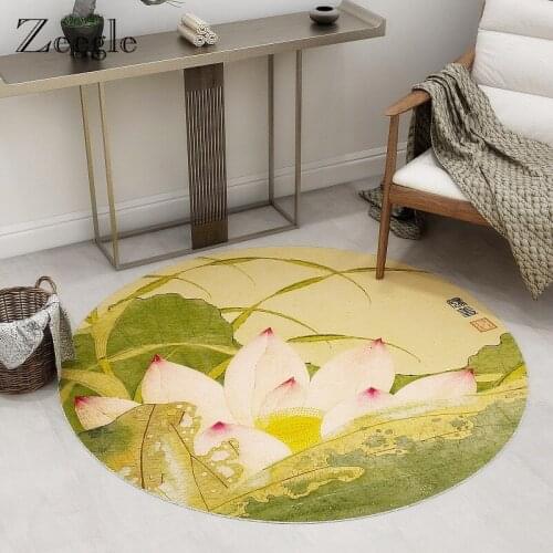 Zeegle Chinese Painting Round Carpet Non-slip Carpet For Living Room Absorbent Bathroom Bath Mat Kid Bedroom Floor Mat