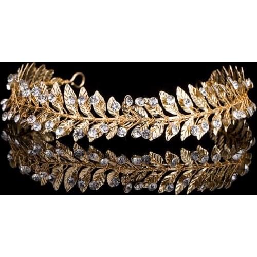 Gold/Silver Color Rhinestone Headbands for Women Crystal Leaf Tiaras and Crowns Hairband Headdress for Bride Wedding Party Crown