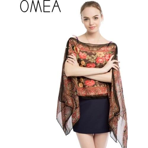 OMEA UV-proof Poncho Women Shawl Floral Print Chiffon Poncho and Capes Women Summer Silk Scarf Bandana Retro Fashion Women Cape