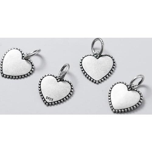 2pcs 925 Sterling Silver Sweet Heart Dangler Charms DIY Jewelry Findings Entire S925 Silver Fancy Women Necklace Hearts Pendants