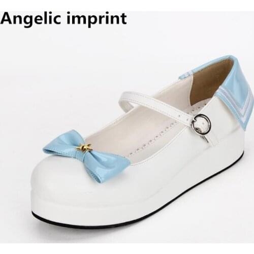 Angelic imprint woman mori girl lolita cosplay shoes lady mid heels Pumps girls students princess dress lovely Navy shoes 34-47