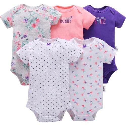 5Pcs/Set Newborn Baby Bodysuits Toddler Girls Floral Letter Print Jumpsuit Short Sleeve Infant Boys Casual Bodysuit Bodys