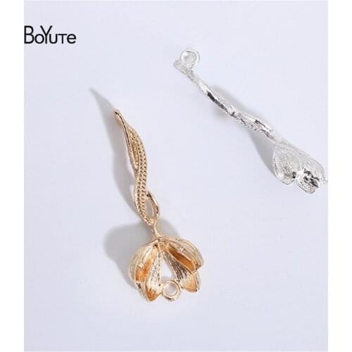 BoYuTe (50 Pieces/Lot) Metal Alloy 16*42.5MM Flower Materials with 2 Loops Vintage Diy Hand Made Jewelry Accessories