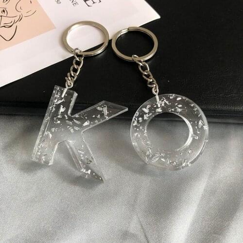Silver Color A-Z Initial Letter Keychains Keyrings For Women Men DIY Handmade Resin Alphabet Key Chain Handbag Charm Accessories
