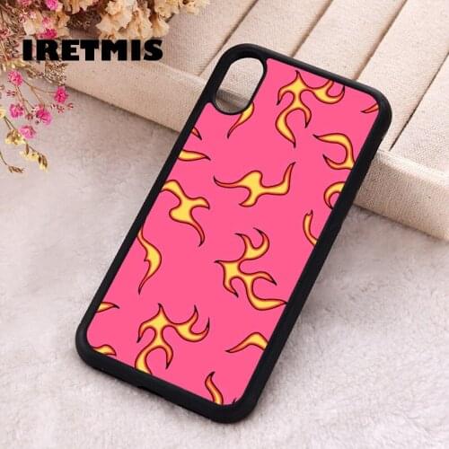 Iretmis 5 5S SE 2020 Phone Cover Case for iPhone 6 6S 7 8 Plus X Xs XR 11 12 Mini Pro Max Silicone TPU pink yellow flame