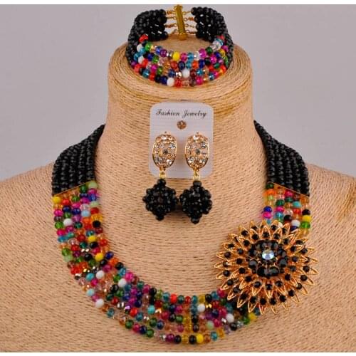 Black and multicolor crystal bead costume necklace african jewelry set 5SZ-012