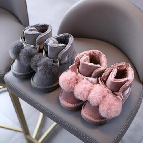 Kids Snow Boots Leather New Warm Boots for Girls Boys Winter Plush Childrens Shoes Fur Boots Girls Soft Bottom Sneakers