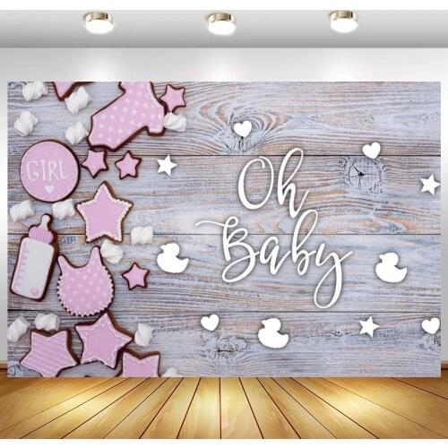Oh Baby Wood Photography Backgrounds Pink Milk Bottle Stars Decoration Newborn Baby Shower Backdrops For Photo Studio Photoshoot