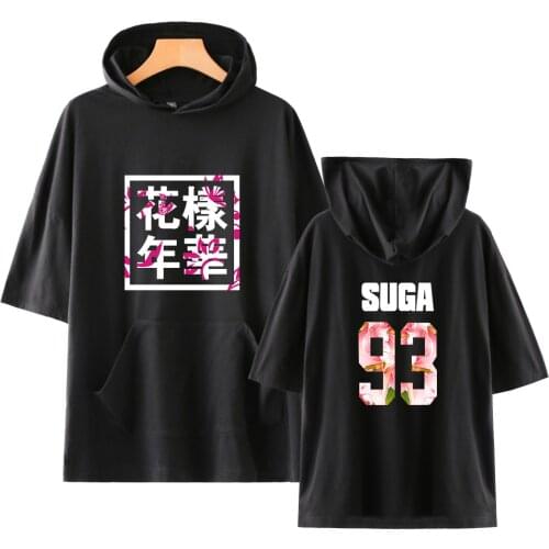 Kpop Bangtan Boys hooded T-shirt Korean alphabet print casual men and women short sleeve Tshirt fashion hip hop T shirt clothes