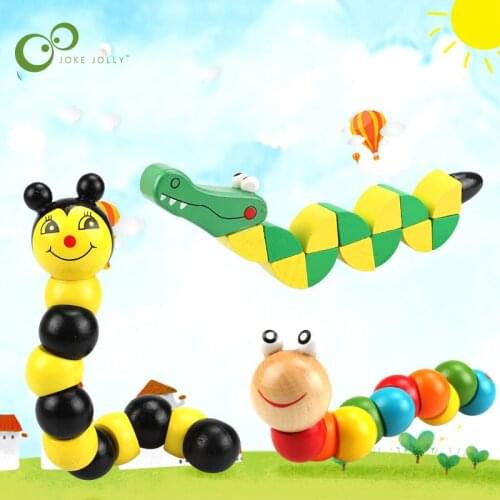 Montessori Toys Educational Wooden Toys Children Early Learning Exercise Baby Fingers Flexible Kids Wood Twist Insects Game WXK