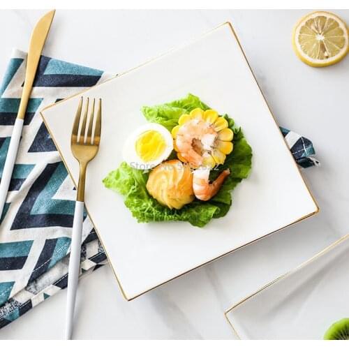 Ceramic Western Food Plate Steak Plate Square Plate Creative Nordic Simple Household Tableware Phnom Penh Dinner Plate Net Red