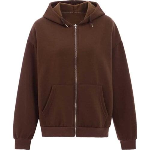 Brown Zipper Hoodie Harajuku Jacket Zip Up Hoodie Korean Fashion Top Aesthetic Clothes Kpop Hip Hop Streetwear Warm Long Sleeve