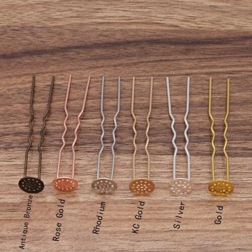 MINGXUAN 10pcs 12mm Hair Jewelry Settings Cabochon Base Blank Bezel Trays for U Shape Hairpins Barrettes Retro Head Wear DIY