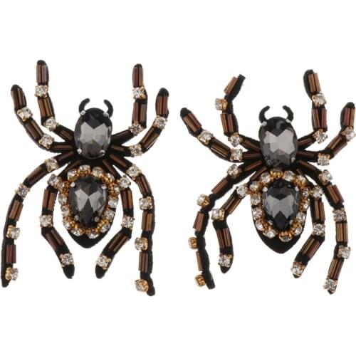 Set of 2 Spider-shaped Rhinestone Appliques Patches for Sewing Crafts