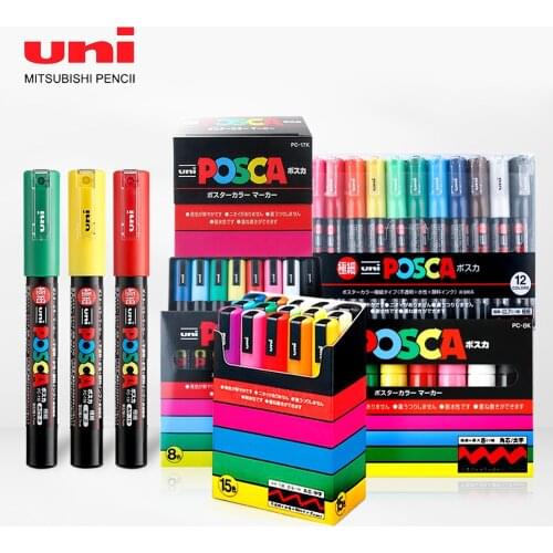 UNI Marker Set POSCA Series Acrylic Water-based Marker POP Poster Advertising Pen PC-1m/3m/5m Beginners Painting and Coloring