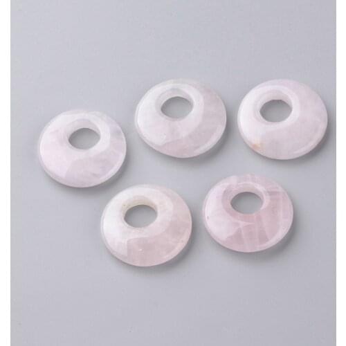 PandaHall 5 pcs Natural RoseQuartz Semi-precious Stone Jewelry Necklace Pendants, Donut, 27~28x5.5~6mm, Hole: 10mm