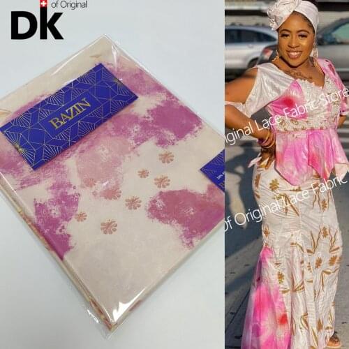 New 100% Cotton 5 Yards Shiny Bazin RIche Fabric Shining Basin Riche Fabric After Wash Keep Shiny Flower Print Sewing Material