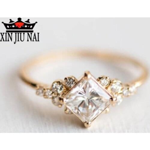 Princess Cut Zircon Engagement Ring Vintage Gold Color Promise Wedding Rings For Women Simple Summer Jewelry Best Gift