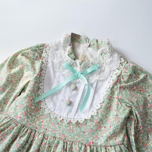 Toddler girls flower princess dresses autumn spring 2021 kids girl cotton floral long sleeve vintage dresses for 1 2 3 4 5 years