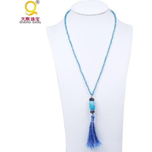 2016 boho shiny crystal pendant necklace howlite necklace long chain tassel necklace for women jewelry gift