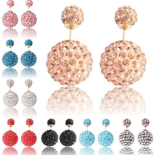 Pronuvel High Quality Women Pusety Earrings Brinco Pequeno Double Faced Disco Ball Crystal Stud Earring Fine Jewelry HY022
