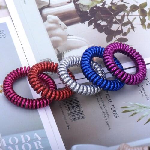 Wire Rubber Bands Stretchy Deep Colors Non-mark Spiral Coil Ropes Solid Bracelet Women Matt Colors Thick Big Telephone
