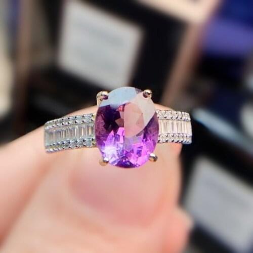 Natural real amethyst luxury ring Per jewelry 8*10mm 2.4ct gemstone 925 sterling silver Fine jewelry T214288