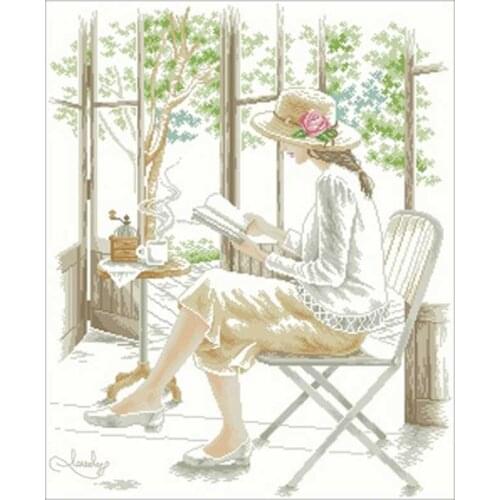Girl reading patterns counted 11CT 14CT 18CT DIY Cross Stitch Sets wholesale Cross-stitch Kits Embroidery Needlework