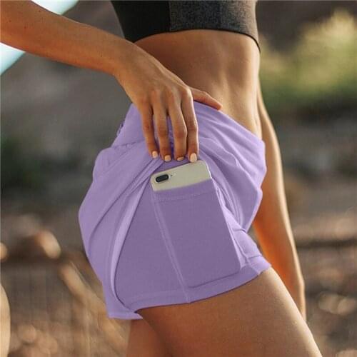 Quick Dry High Waisted Shorts Women Workout Sport Running Short Pant Double Biker Cycling Shorts Fitness Training Shorts Pocket