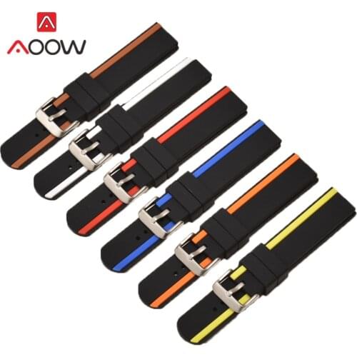 Silicone Watchband 20mm 22mm 24mm Rubber Strap Men Women Sport Waterproof Bracelet Band Watch Accessories Stainless Steel Buckle